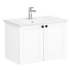 Vitra Root Classic 68708 Lavabo Dolabı, Kapaklı, 80 Cm, Mat Beyaz, Köşeli Lavabolu